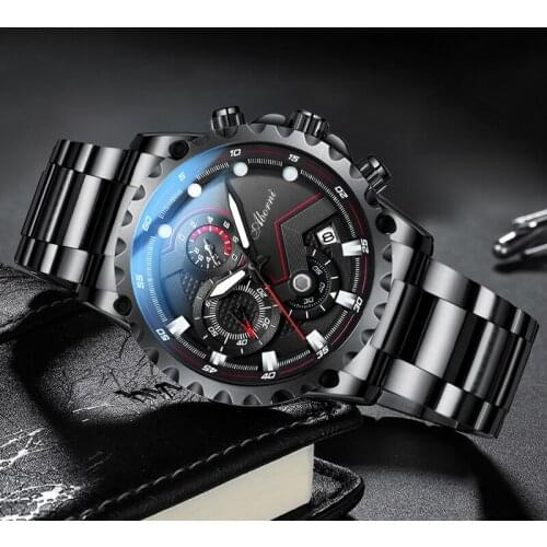 ABORNI New Sport Watch Quartz Wristwatches Waterproof Big Dial Traveling Fashion Watches Stainless Steel Men Watch Classic Black