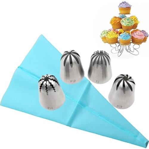 5pcs Large Cream Cake Nozzle Pastry Bag Set Stainless Steel Icing Piping Tips Set Cakes Decorating Baking Tools Cake Tool Mold