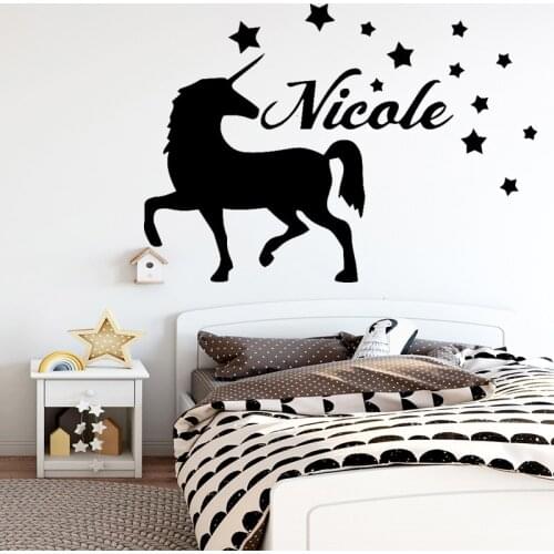 Custom Name Wall Sticker Boys Kids Room Decoration Unicorn Decal Babys Bedroom Removable Decor Art Mural Stars Fairy Tale