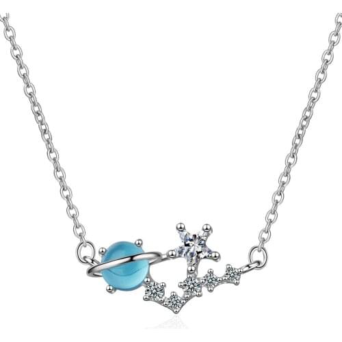 Real 925 Sterling Silver Jewelry Link Chain Crystal Round Star Necklace For Women collares kolye bijoux femme Choker Necklace