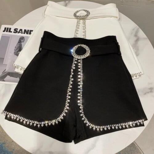 2021 Spring New Pearl Beaded Edge Heavy Industry Fake Two Pieces Fashion Shorts Skirts Culottes Women Stacked Pants