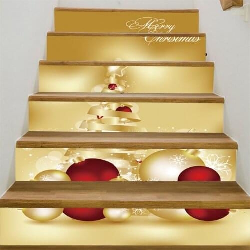 Christmas Tree Stairs Sticker Self-adhesive Removable Santa Bell Snowflake Staircase Mural For Home Corridor Decor Stair Decals