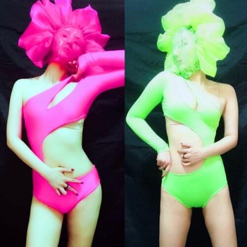 New sexy nightclub girl singer DS fluorescent performance bar gogo party lace mask Costume for woman freeshipping