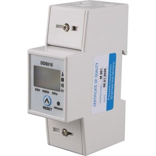 Din Rail Single Phase Wattmeter Power Consumption Watt Electronic Energy Meter kWh 5-80A 230V AC 50Hz with Reset Function