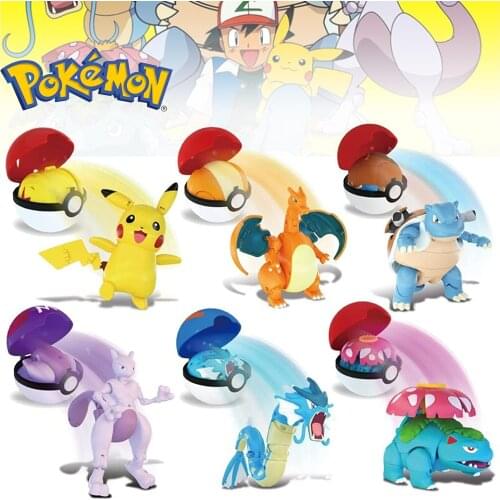 Original Anime Action Pokemon Pokeball Toys Set Pocket Monster Deformation Pikachu Eevee Figure Model Dolls Kids Birthday Gifts
