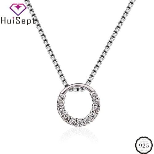 HuiSept Fashion 925 Sterling Silver Necklace Jewelry Round Shaped Inlaid AAA Zircon Gemstone Pendant for Women Wedding Wholesale