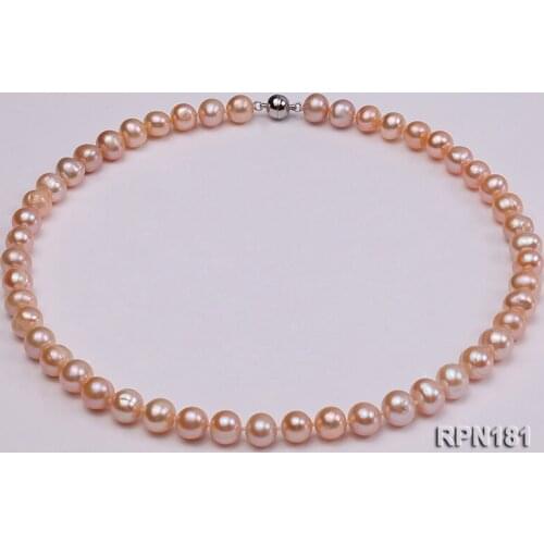 Elegant Ladies Necklace Perfect 8-9MM Near Round Natural Pink Freshwater Pearl Necklace Magnet Clasp Jewelry Loving Gift