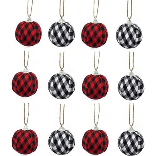 Christmas Ball Pendants Decoration Plaid Thanksgiving Ornaments Hang Cloth Gift Festival Foam Lattice Ball Xmas Tree Decor 2021