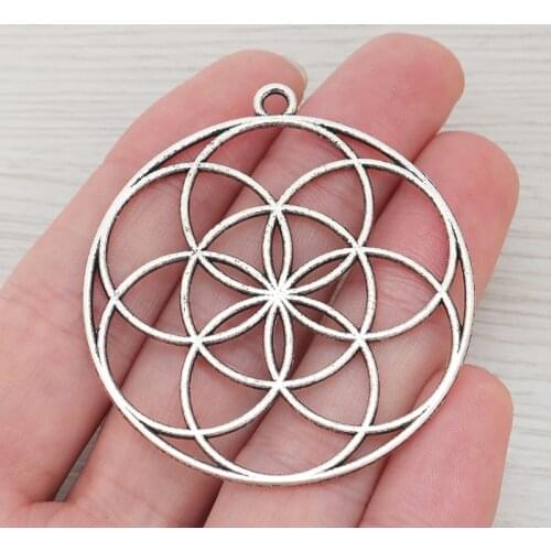 10 x Tibetan Silver Large Open Flower of Life Charms Pendants 2 Sided for Jewelry Making Findings 44mm