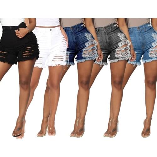 Casual Women Ripped Jeans Hollow Out Short Pants Streetwear High Waist Skinny Summer Clothes For Women Outfit