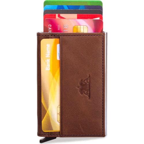 Anitolia Genuine Crazy Leather Practical Mechanical Card Holder Brown