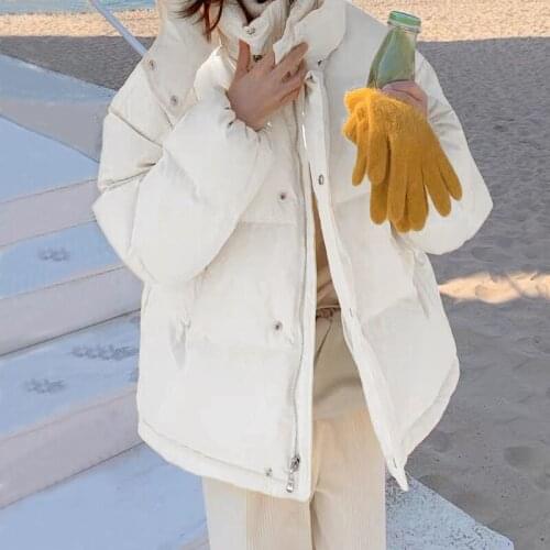 Hstar Japanese Style Hooded Down Jacket Female 2021 New Winter Thick Puffer Jacket Women Sweet Candy Color Cute Cropped Coats