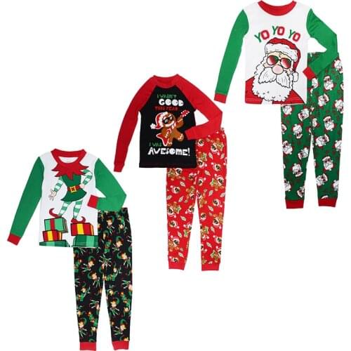 Autumn Christmas Pajama Sets Kid Baby Boy Girl Long Sleeve Santa Tops+Pants Outfit Christmas Clothes Set 2-5 Years Kids