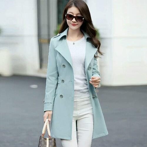 Korean Windbreaker Women Slim Turn Down Collar Long Trench Coat New 2020 Spring Autumn Plus Size Outwear Female Clothes Mujer
