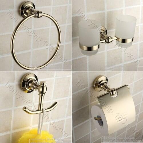 X16133 Luxury Wall Mounted Gold Color Bathroom Accessories Including Towel Ring & Glass & Soap Holder & Robe Hook & Paper Holder