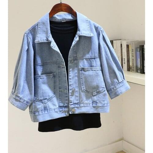 Spring Fashion Women Denim Jacket Short Slim Casual Puff Sleeve Oversize Vintage Biker Streetwear Outerwear Female