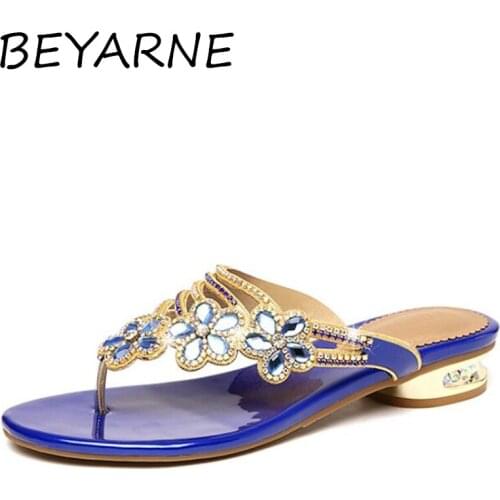 BEYARNE Size 34-41 Top Quality New Design Flower Crystal Summer Shoes Rhinestone Floral Fashion Casual Ladies Flip FLops Sandals