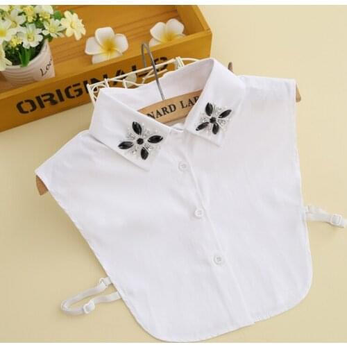 Women Cotton Sweater Shirt Rhinestone Crystal Neckwear Fake Collar Cardigan Button Detachable False Collar Elegant Blouses Tops