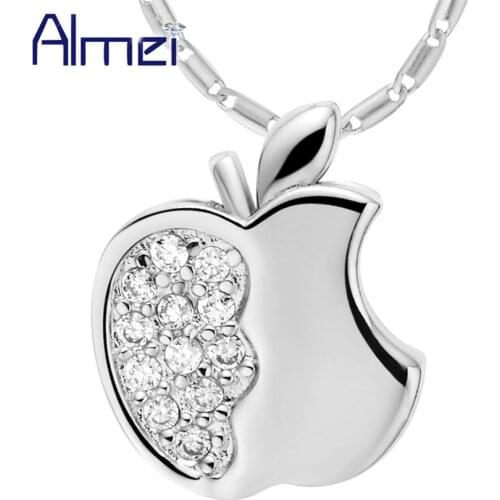 Almei Cubic Zirconia Kolye Suspension Necklaces & Pendants Chains For Women Rose Gold Color Apple Shape Necklace Jewelry N711