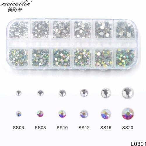 1 Case SS06-SS20 AB Non Hotfix Nail Rhinestone with Dotting Multi-size Manicure Crystal Nail Art Decorations Nail Supplies