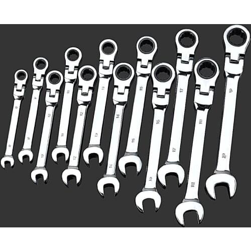 Double End Wrench Tool Set Flexible Head Combination Ratchet Wrench Dual-use Adjustable Wrench Chromium-vanadium Steel