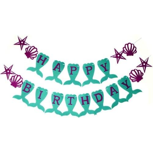 1pcs Mermaid Themed Happy Birthday Banner For Girls Summer Birthday Party Decoration