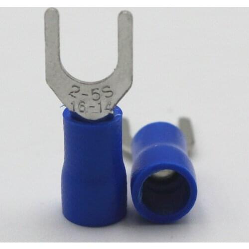 1000pcs SV2-5 Pre-insulated cold pressed terminals Furcate Y/U shape wire crimp terminal Brass for AWG22-16