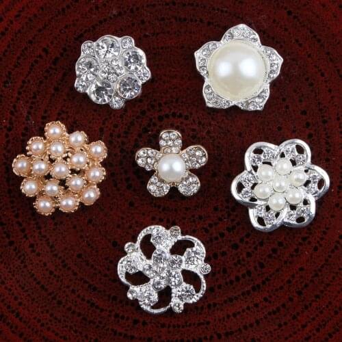 120PCS Vintage Handmade Metal Decorative Buttons+Crystal Pearls Craft Supplies Flatback Rhinestone Buttons for Hair Accessories