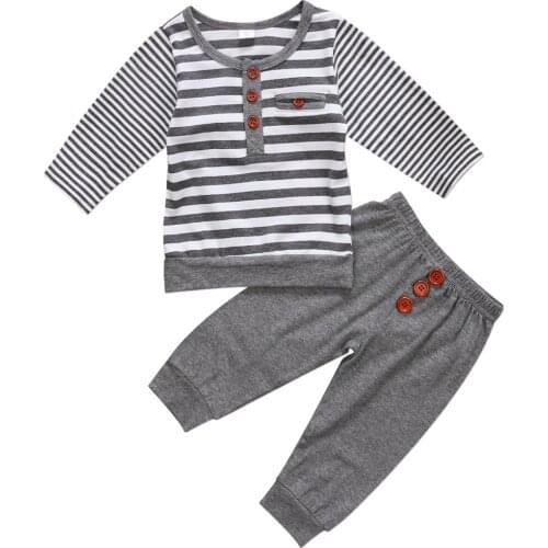 Infant Baby Boy Girl Striped Top Cotton Long Sleeve T-Shirt Warm Pants Outfit Set Clothes 2Pcs