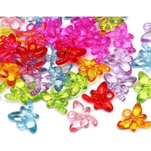 30pcs/lot Mixed Color Transparent Acrylic Beads 18x17mm Cute Dragonfly Pendant For Jewelry Making DIY Necklace Accessories