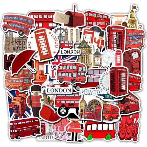 50 pcs London Red Bus Stickers for Car Styling Bike Motorcycle Phone Laptop Travel Luggage Cool Funny Sticker JDM Decal