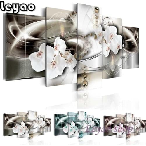 5 pcs 5d Diy Diamond Painting orchid 3 colors abstract art flower Full Square Round 3d Diamond Embroidery Mosaic multi picture