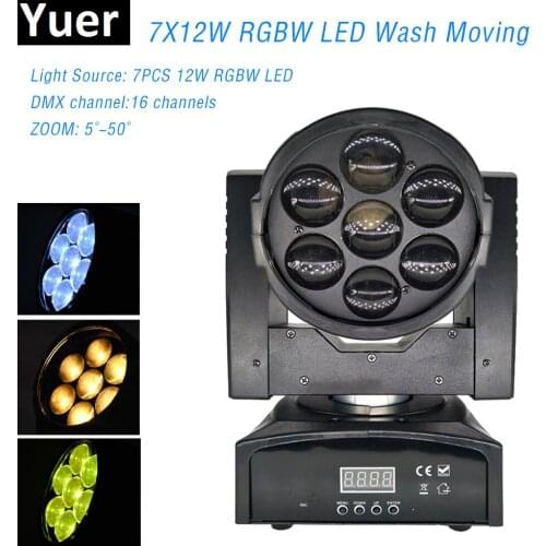 7x12W RGBW 4in1 Mini Wash Zoom Moving Head Light led lamp DMX512 16 channels 5-50 Degree Zooming angle For Dj Party Disco Show