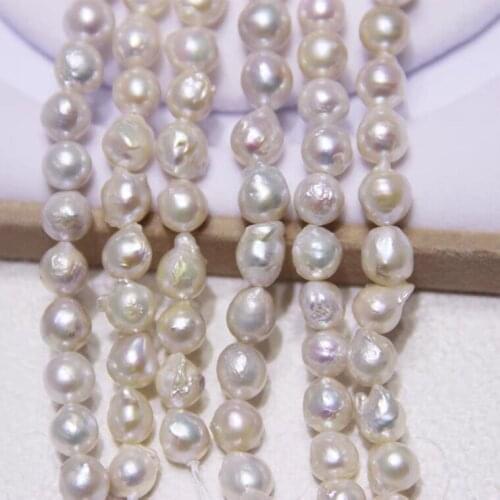 9-11mm Big Size White Color Baroque Shape Loose Pearl Necklace Real Pearl Strand String 38cm Long DIY Jewelry Necklace/Bracelet