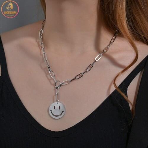 Akizoom Stainless Steel Necklaces New Charms Pendant Link Chain Silver Color Necklace for Women Jewelry Party Gift Freeshipping
