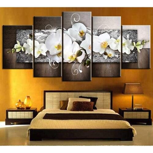 3D Round Diamond Painting 5 Piece Magnolia Flower Diamond Mosaic 5d Diy Diamond Embroidery White Orchids Living Room Art