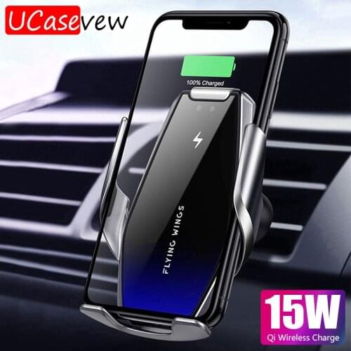 15W Car Qi Fast Wireless Charger Automatic Clamp Fast Charge Holder For iPhone 12 Huawei P30 Pro Infrared Sensor Phone Mount
