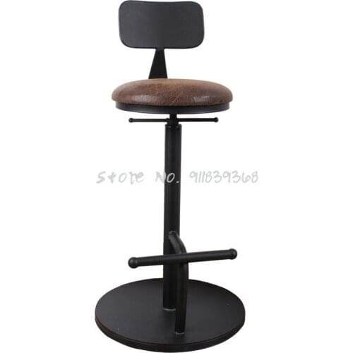 Iron Back Bar Chair 360 Degree Rotation Lift Chair Solid Wood High Stool Family Bar Stool Front Desk Bar Chair