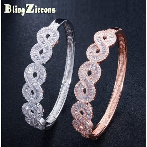 BeaQueen Famous Brand Infinity Design Rose Gold Color Open Cuff Round Bangles Cubic Zircon Crystal Jewelry for Women B149