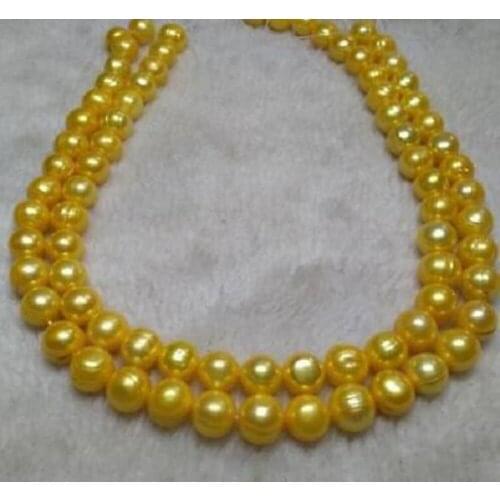 Free shipping 48" 8-9MM NATURAL SOUTH SEA GENUINE YELLOW PEARL NECKLACE 14K GOLD CLASP