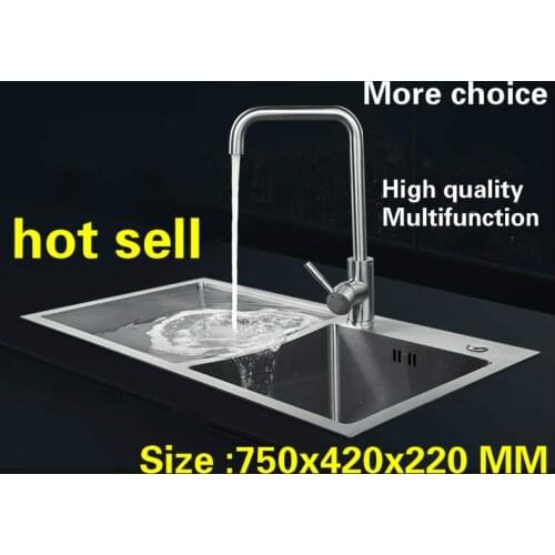 Free shipping Apartment deluxe vogue kitchen manual sink double groove durable food-grade 304 stainless steel hot sell 75x42 CM