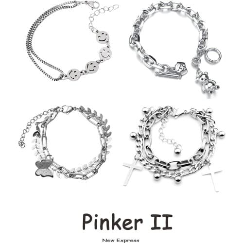 20 Style Chain Cute Bracelet Accessories Punk Gothic Pearls Lock Bracelets Men Metal Smiley Butterfly Heart 2021 New