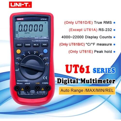 UNI-T auto range Digital Multimeters tester RMS Peak Value RS232 REL AC DC Amperemeter UT61A/B/C/D/E True RMS