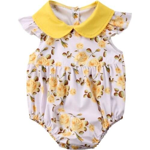 Citgeett Fashion Newborn Baby Girl Flower Yellow Collar Jumpsuit Outfit Clothes Summer Cue Clothing 0-2Y SS