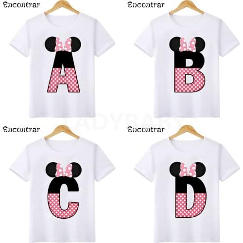 Baby Girls Pink Mouse 26 Letters Print T shirt Cartoon Funny Kids T-shirts Boys Clothes Children Summer Tops,HKP2464