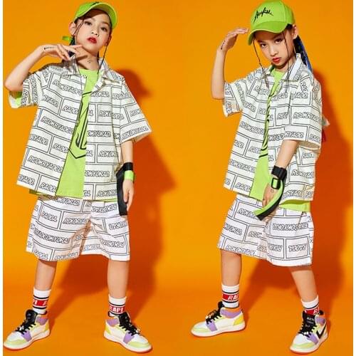 Kids Performance Hip Hop Clothing Print Tshirt Tops Stage wear Cargo Shorts For Girls Boys Jazz Dance Wear Costumes Clothes