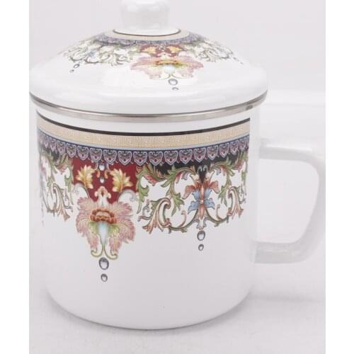 Enamel Cup with cover Large Water Instant Surface Enamel Tea Jar Classic Enamel Cup can be Heated Mug Teapot