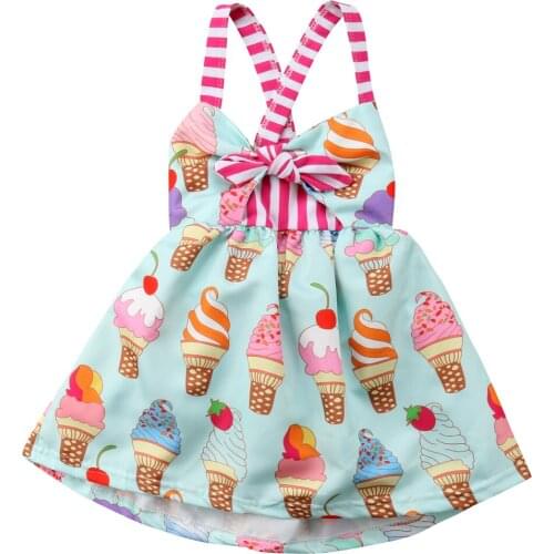 Emmababy Ice cream Toddler Kids Dress Baby Girls Strap Backless Dress Sundress Summer Lovely Clothes 6M-5T