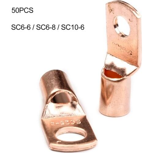 50Pcs Tinned Copper Ring Lugs Terminals SC6-6/SC6-8/SC10-6 Bolt Hole Bare Cable Electric Crimp Wire Connectors Kit