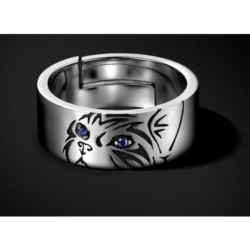 BOCAI New 100% s925 Silver Ring for Man and Woman Individual Couple Ring cold style Fashion Single Cat/Tiger Simple Ring